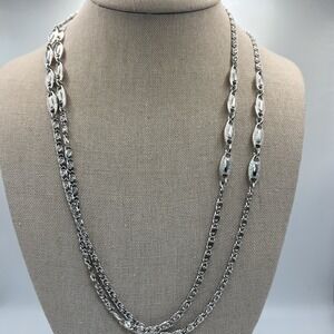 Monet Vintage Silver Tone Layered Chain Necklace 24" Multi Strand Fashion